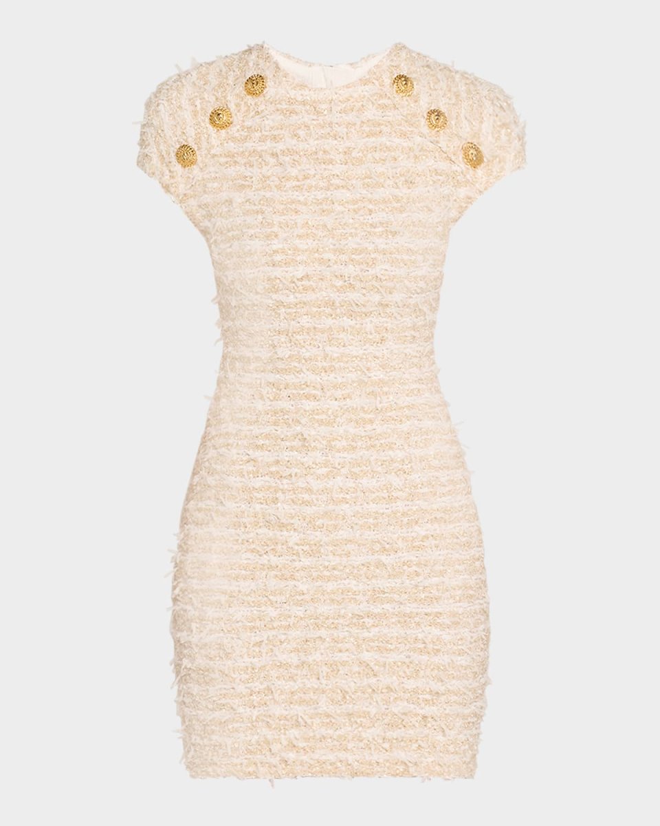 Short Sleeve Button Tweed Mini Dress